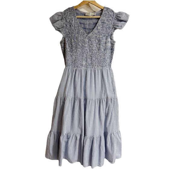 Vineyard Vines Dress 148th Kentucky Derby Smocked Tier Stripe MIDI Soft Blue Sm - Picture 1 of 6